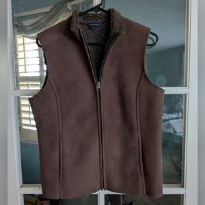 Lands End Fleece Lined Faux Suede Shearling Vest